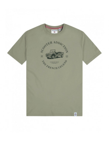 Kaki Men's T-shirt with Old Car Print