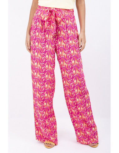 Pink Wide Leg Pants with 3 Color Print